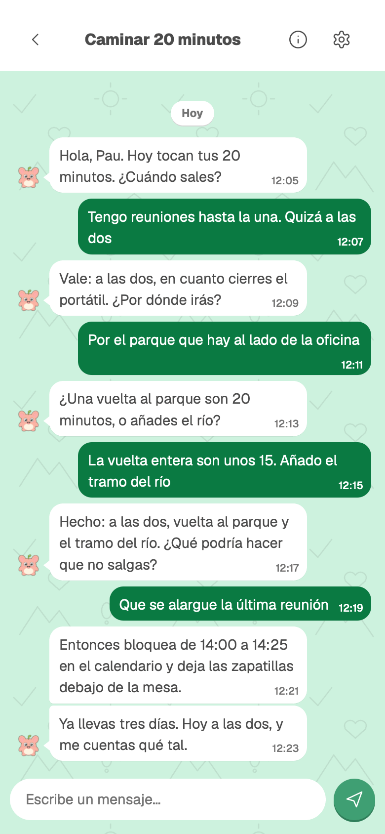 Una conversación del Modo companion dentro de un reto